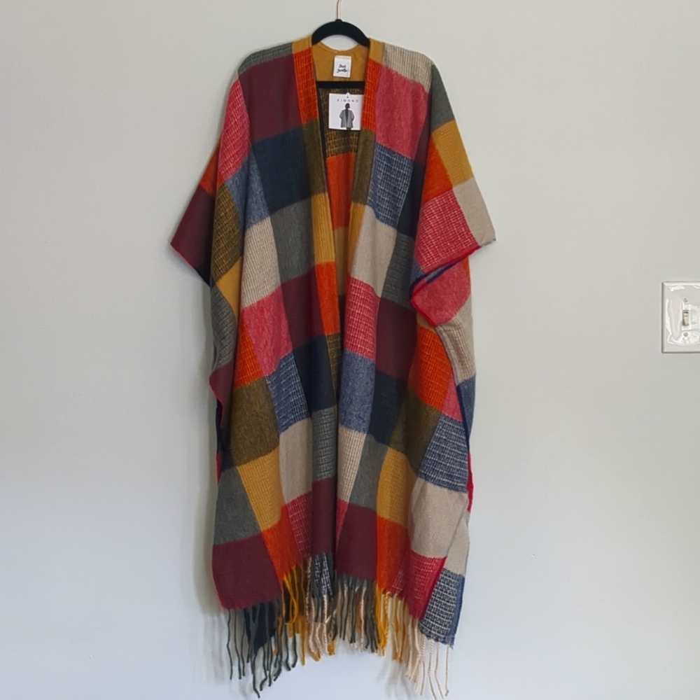 Super Soft Plaid Kimono Shawl One Size
